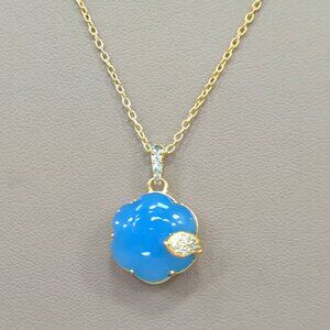 Rarities Carol Brodie Blue Chalcedony & Blue Topaz Flower Pendant Necklace NWT